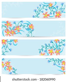 Doodle floral banners set 
