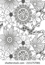 Doodle floral en blanco y negro. Una página para el libro de colorear: trabajo muy interesante y relajante para niños y adultos. Dibujo de Zentangle. Moqueta de flores en un jardín mágico