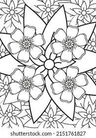 Doodle floral in black and white. A page for coloring book: very interesting and relaxing job for children and adults. Zentangle drawing. Flower carpet in a magic garden