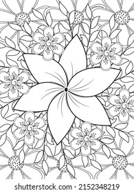 Doodle floral in black and white. A page for coloring book: very interesting and relaxing job for children and adults. Zentangle drawing. Flower carpet in a magic garden