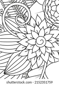 Doodle floral in black and white. A page for coloring book: very interesting and relaxing job for children and adults. Zentangle drawing. Flower carpet in a magic garden