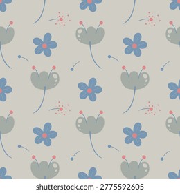 doodle floral in blue pattern. vector illustration.
