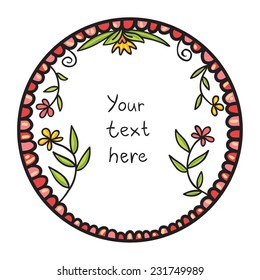 Doodle floral circle for text.