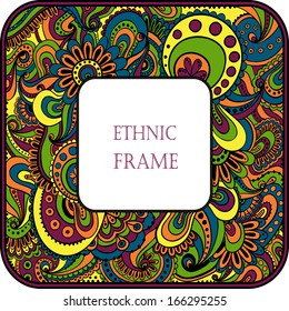 Doodle floral decorative background. Template frame design for card with place for your text.