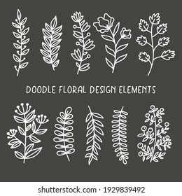 Doodle floral design elements boho vector set