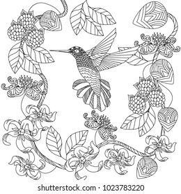 Doodle floral drawing. Art therapy coloring page.