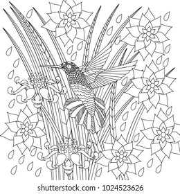 Doodle floral drawing. Art therapy coloring page.