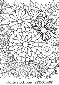 Doodle floral drawing. Art therapy coloring page.A coloring page of monochrome flowers for an adult coloring book.Black and white flower pattern for adult coloring book. Doodle floral drawing. Art the
