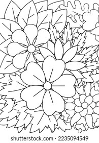 Doodle floral drawing. Art therapy coloring page.A coloring page of monochrome flowers for an adult coloring book.Black and white flower pattern for adult coloring book. Doodle floral drawing. Art the