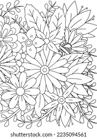 Doodle floral drawing. Art therapy coloring page.A coloring page of monochrome flowers for an adult coloring book.Black and white flower pattern for adult coloring book. Doodle floral drawing. Art the
