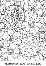 Doodle floral drawing. Art therapy coloring page.A coloring page of monochrome flowers for an adult coloring book.Black and white flower pattern for adult coloring book. Doodle floral drawing. Art the
