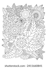  Doodle floral drawing. Black and white doodle. Page for coloring. For adults and kids. Flower Coloring page.