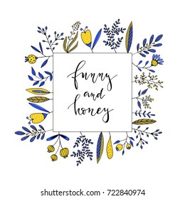 Doodle floral elements and floral frame for your text. Template for invitation cards, postcards, flayers, announcements, advertisements, greeting cards, posters