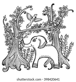Doodle floral elephant