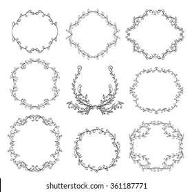 Doodle floral frame collection on white background
