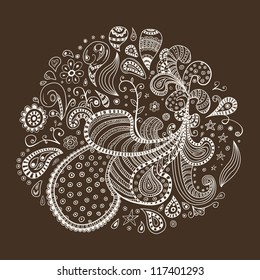 Doodle floral hand drawn illustration on dark background. This vector image is fully editable.