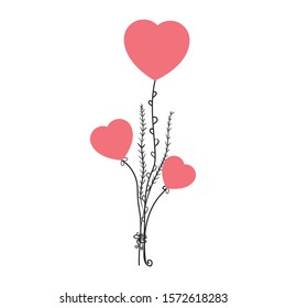 Doodle floral heart isolated vector illustration. Bouquet decoration. Botanical drawing. Valentine day.