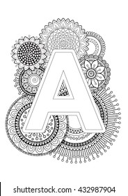 Doodle Floral Letters Coloring Book Adult Stock Vector (Royalty Free ...