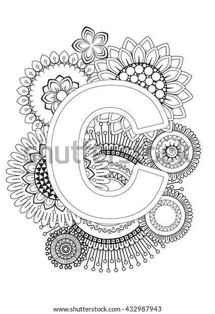 Doodle Floral Letters Coloring Book Adult Stock Vector (Royalty Free ...