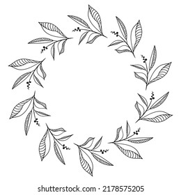 Doodle floral, line and leaf circle frames. illustration vector