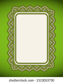 Doodle floral ornamental blank frame in over green background. Vertical format vector illustration.