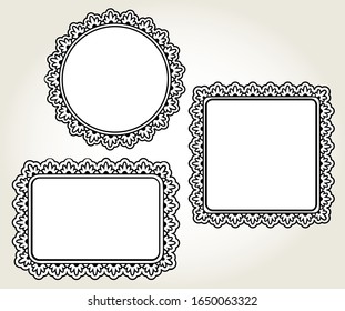 Marcos ornamentales de caracol de caracol envueltos en negro aislados sobre blanco. Ilustración de fondo del vector.