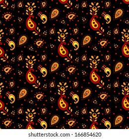 doodle floral and paisley pattern over black background. EPS 8
