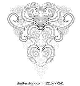 Doodle floral pattern in black and white. Page for coloring book: very interesting and relaxing job for children and adults. Zentangle drawing. Flower carpet in magic garden