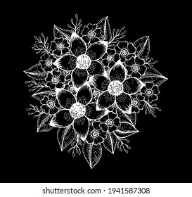 Doodle floral pattern in black and white. Page for coloring book: very interesting and relaxing job for children and adults. Zentangle drawing. Flower carpet in magic garden