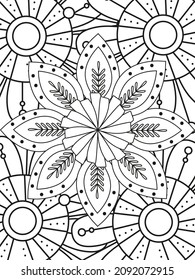 Patrón de Doodle floral en blanco y negro. Página para el libro de colorear: trabajo muy interesante y relajante para niños y adultos. Dibujo de Zentangle. Moqueta de flores en el jardín mágico