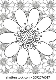Doodle floral pattern in black and white. Page for coloring book: very interesting and relaxing job for children and adults. Zentangle drawing. Flower carpet in magic garden