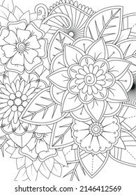 Doodle floral pattern in black and white. A page for coloring book: very interesting and relaxing job for children and adults. Zentangle drawing. Flower carpet in a magic garden