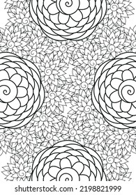 Doodle floral pattern in black and white. A page for coloring book: very interesting and relaxing job for children and adults. Zentangle drawing. Flower carpet in a magic garden