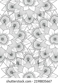Doodle floral pattern in black and white. A page for coloring book: very  interesting and relaxing job for children and adults. Zentangle drawing. Flower carpet in a magic garden