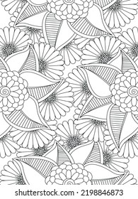 Doodle floral pattern in black and white. Page for coloring book: very interesting and relaxing job for children and adults. Zentangle drawing. Flower carpet in magic garden