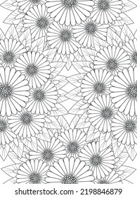 Doodle floral pattern in black and white. Page for coloring book: very interesting and relaxing job for children and adults. Zentangle drawing. Flower carpet in magic garden