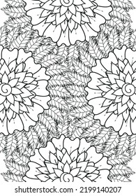 Patrón de Doodle floral en blanco y negro. Una página para el libro de colorear: trabajo fascinante y relajante para niños y adultos. Dibujo de Zentangle. Moqueta de flores en un jardín mágico
