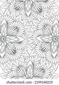 Doodle floral pattern in black and white. A page for coloring book: fascinating and relaxing job for children and adults. Zentangle drawing. Flower carpet in a magic garden