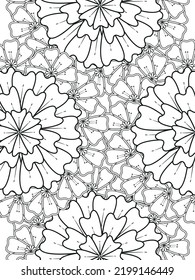 Doodle floral pattern in black and white. A page for coloring book: fascinating and relaxing job for children and adults. Zentangle drawing. Flower carpet in a magic garden