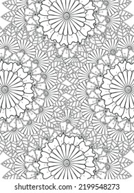Patrón de Doodle floral en blanco y negro. Una página para el libro de colorear: trabajo fascinante y relajante para niños y adultos. Dibujo de Zentangle. Moqueta de flores en un jardín mágico