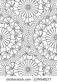 Doodle floral pattern in black and white. A page for coloring book: fascinating and relaxing job for children and adults. Zentangle drawing. Flower carpet in a magic garden