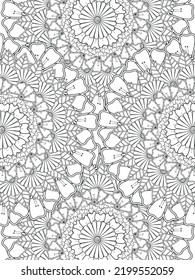 Doodle floral pattern in black and white. A page for coloring book: fascinating and relaxing job for children and adults. Zentangle drawing. Flower carpet in a magic garden