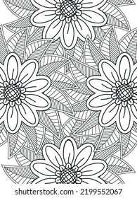 Doodle floral pattern in black and white. A page for coloring book: fascinating and relaxing job for children and adults. Zentangle drawing. Flower carpet in a magic garden