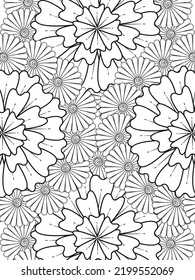 Patrón de Doodle floral en blanco y negro. Una página para el libro de colorear: trabajo fascinante y relajante para niños y adultos. Dibujo de Zentangle. Moqueta de flores en un jardín mágico