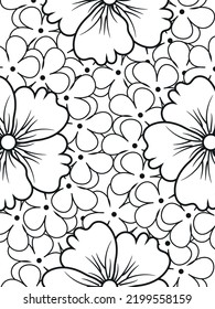 Doodle floral pattern in black and white. A page for coloring book: fascinating and relaxing job for children and adults. Zentangle drawing. Flower carpet in a magic garden