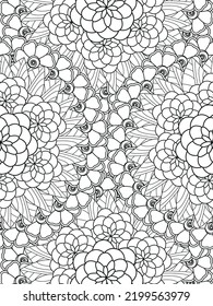 Patrón de Doodle floral en blanco y negro. Una página para el libro de colorear: trabajo fascinante y relajante para niños y adultos. Dibujo de Zentangle. Moqueta de flores en un jardín mágico