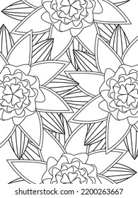 Doodle floral pattern in black and white. A page for coloring book: fascinating and relaxing job for children and adults. Zentangle drawing. Flower carpet in a magic garden