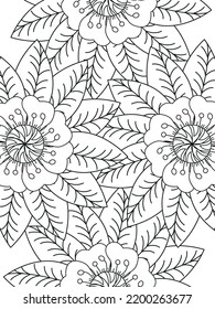 Patrón de Doodle floral en blanco y negro. Una página para el libro de colorear: trabajo fascinante y relajante para niños y adultos. Dibujo de Zentangle. Moqueta de flores en un jardín mágico