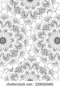 Patrón de Doodle floral en blanco y negro. Una página para el libro de colorear: trabajo fascinante y relajante para niños y adultos. Dibujo de Zentangle. Moqueta de flores en un jardín mágico