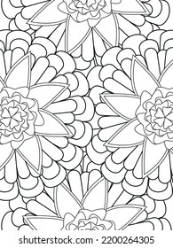 Patrón de Doodle floral en blanco y negro. Una página para el libro de colorear: trabajo fascinante y relajante para niños y adultos. Dibujo de Zentangle. Moqueta de flores en un jardín mágico